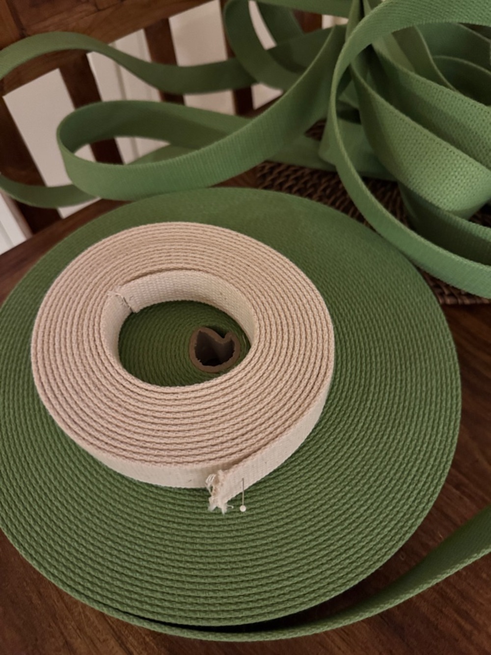 Green and Cream Cotton Webbing Roll -